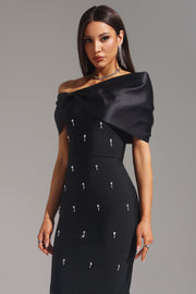 Palez Sleeveless One Shoulder Diamond Bow Bandage Maxi Dress
