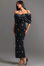 Load image into Gallery viewer, Soloma Off-the-Shoulder Diamond Maxi Dress