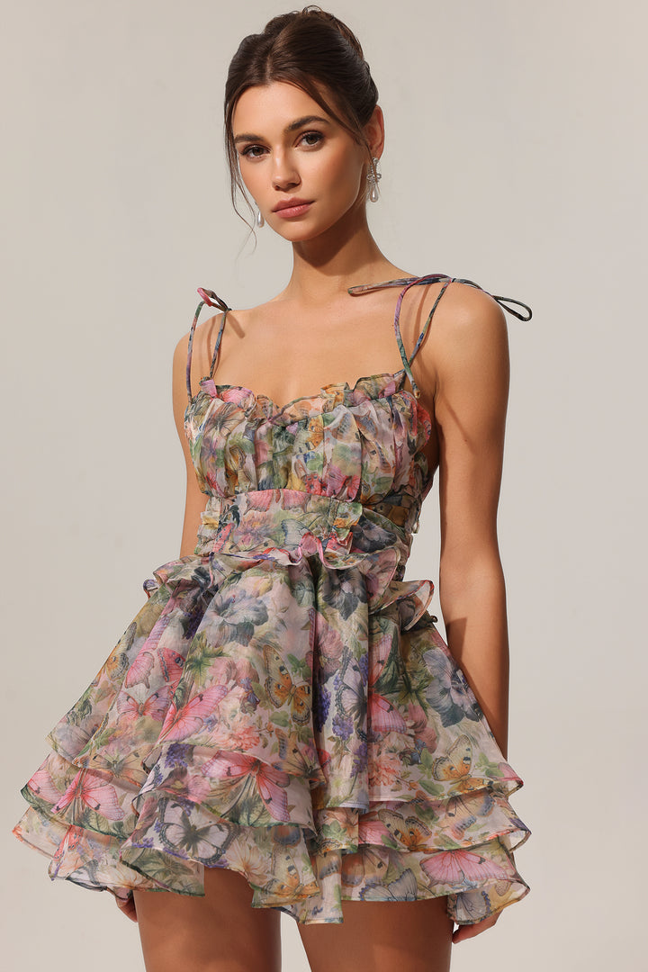 Hester Sleeveless V-Neck Lacing Flounce Mini Dress