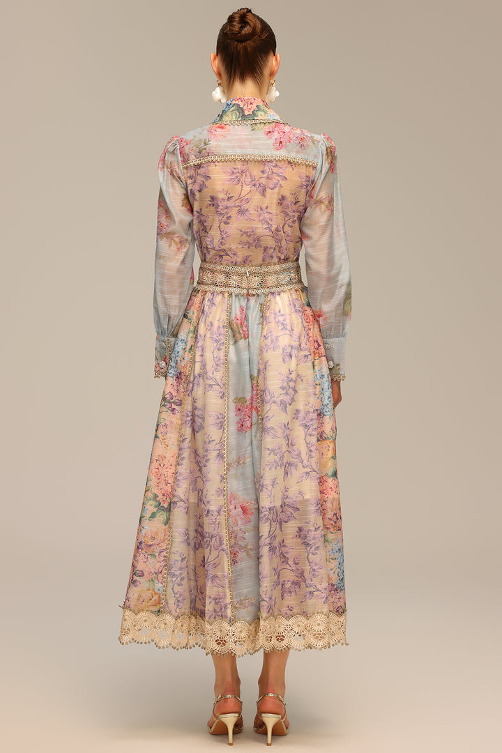 Ruby Long Sleeve Floral Printed Lace Top And Skirt Two-Piece Set