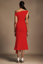 Load image into Gallery viewer, Jillian Oblique Shoulder Sleeveless Folds Midi Dress