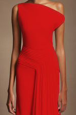 Load image into Gallery viewer, Jillian Oblique Shoulder Sleeveless Folds Midi Dress