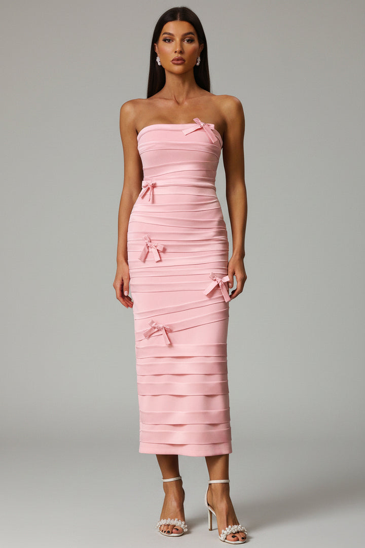 Gayu Sleeveless Bow Wrinkles Midi Dress