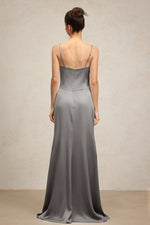Load image into Gallery viewer, Yvonne Sleeveless V-Neck Flowers Flounce Gray Maxi Dress