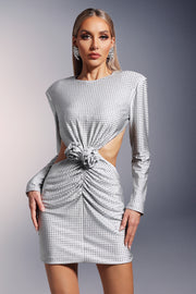 Ella Long Sleeves Flowers Hollow Backless Diamond Mini Dress