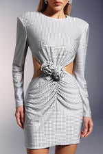 Load image into Gallery viewer, Ella Long Sleeves Flowers Hollow Backless Diamond Mini Dress
