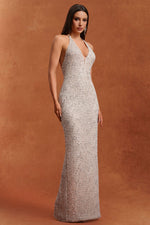 Load image into Gallery viewer, Ibbie Halter Sleeveless V-Neck Diamond Maxi Dress