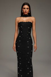 Nesya Sleeveless Pearl Bandage Maxi Dress
