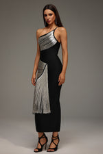 Load image into Gallery viewer, Roanna One Shoulder Sleeveless Tassels Bandage Maxi Dress