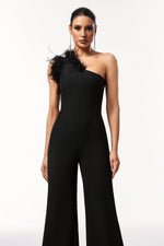 Load image into Gallery viewer, Ueza One Shoulder Sleeveless Feather Maxi Jumpsuit