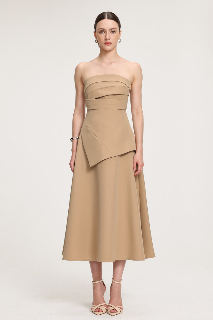 Asymmetric-Draped Crepe Midi Dress