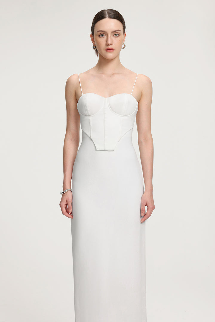 Corset-Style Crepe Maxi Dress