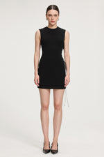 Load image into Gallery viewer, Rhinestone-Lace-Up Crepe Mini Dress