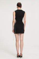 Load image into Gallery viewer, Rhinestone-Lace-Up Crepe Mini Dress