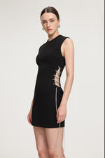 Load image into Gallery viewer, Rhinestone-Lace-Up Crepe Mini Dress