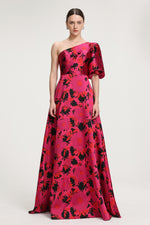 Load image into Gallery viewer, Floral-Printed One-Shoulder Satin Maxi Dress