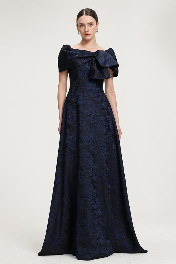 Bow-Detail Jacquard Maxi Dress