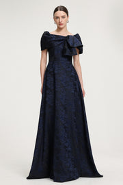 Bow-Detail Jacquard Maxi Dress
