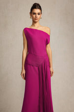 Load image into Gallery viewer, Paulina Oblique Shoulder Sleeveless Folds RosePink Midi Dress