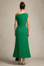 Load image into Gallery viewer, Paulina Oblique Shoulder Sleeveless Folds Green Midi Dress