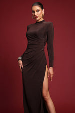 Load image into Gallery viewer, Ivy Elegant Contour Long Sleeve Gathered Knit Maxi Dress