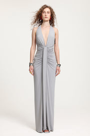 Plunge Neck Ruched Holder Maxi Dress
