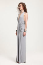 Load image into Gallery viewer, Plunge Neck Ruched Holder Maxi Dress
