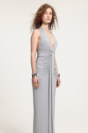 Plunge Neck Ruched Holder Maxi Dress
