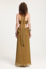 Load image into Gallery viewer, High-Neck Braided Cut-Out Draped Chiffon Maxi Dress