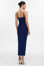 Load image into Gallery viewer, Kailani Classic Contour Halter Rhinestone Blue Bandage Maxi Dress