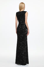 Load image into Gallery viewer, Chic Contour Sleeveless Deep V Metal Buckle Sequin Velvet Maxi Dress