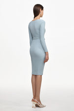 Load image into Gallery viewer, Viomo Chic Contour Round Neck Long Sleeve Buttoned Knit Midi Dress