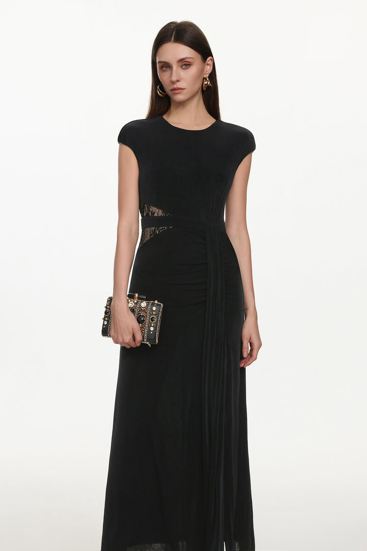 Viaua Chic Contour Sleeveless Cut Out Lace Knit Maxi Dress