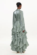 Load image into Gallery viewer, Grasa Elegant Flowy Long Sleeve Pleated Ruffle Maxi Dress