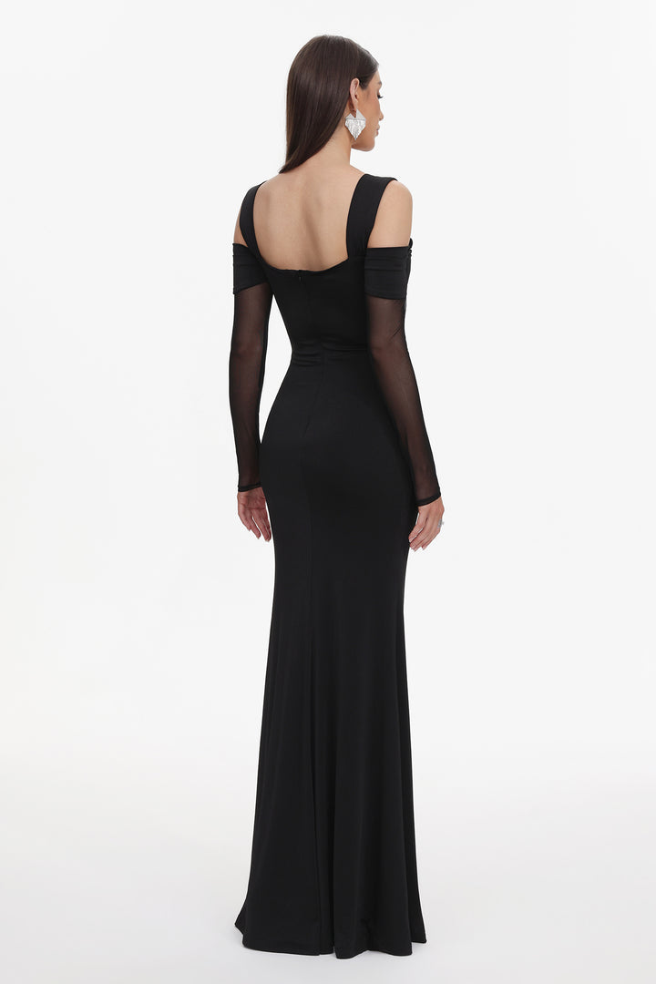 Lorin Elegant Contour Off Shoulder Long Sleeve High Slit Maxi Dress