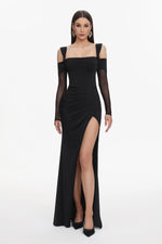 Load image into Gallery viewer, Lorin Elegant Contour Off Shoulder Long Sleeve High Slit Maxi Dress