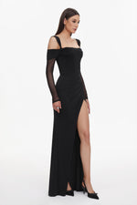 Load image into Gallery viewer, Lorin Elegant Contour Off Shoulder Long Sleeve High Slit Maxi Dress