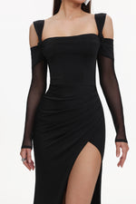 Load image into Gallery viewer, Lorin Elegant Contour Off Shoulder Long Sleeve High Slit Maxi Dress