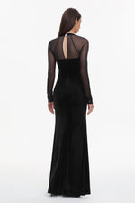Load image into Gallery viewer, Rae Elegant  Contour Long Sleeve High Slit Velvet Maxi Dress
