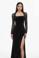 Load image into Gallery viewer, Rae Elegant  Contour Long Sleeve High Slit Velvet Maxi Dress