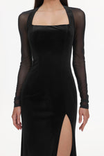 Load image into Gallery viewer, Rae Elegant  Contour Long Sleeve High Slit Velvet Maxi Dress