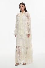 Load image into Gallery viewer, Deliyn Resort Flowy Long Sleeve Embroidered Mesh Lace Yellow Maxi Dress