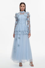 Load image into Gallery viewer, Sabina Long Sleeve Folds Lace Butterfly Top And Skirt Two-Piece Set