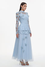 Load image into Gallery viewer, Sabina Long Sleeve Folds Lace Butterfly Top And Skirt Two-Piece Set