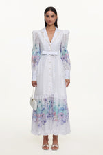 Load image into Gallery viewer, Rina Resort Flowy Long Sleeve Floral Print Ruffle Woven Maxi Dress
