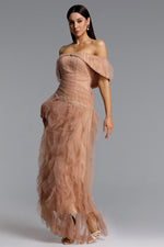 Load image into Gallery viewer, Revie Elegant Flowy Off Shoulder Ruffle Tulle Maxi Dress