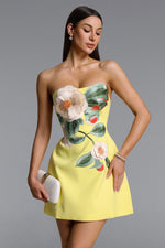 Load image into Gallery viewer, Doris Elegant Tailored Strapless Floral Embroidered Mini Dress