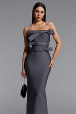 Load image into Gallery viewer, The Celestine Noir Contour Strapless Bow Silhouette Maxi Dress