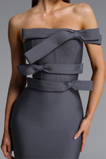 Load image into Gallery viewer, The Celestine Noir Contour Strapless Bow Silhouette Maxi Dress