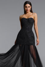Load image into Gallery viewer, Margo Chic Contour Strapless Jacquard Floral Tulle Maxi Dress